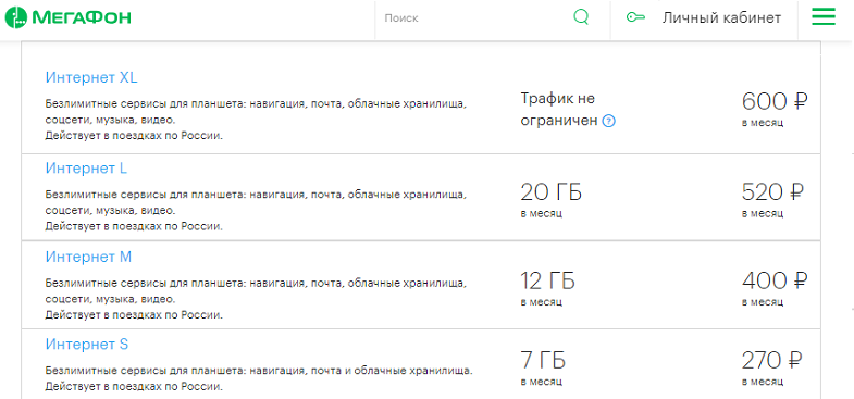 Интернет-опции МегаФон