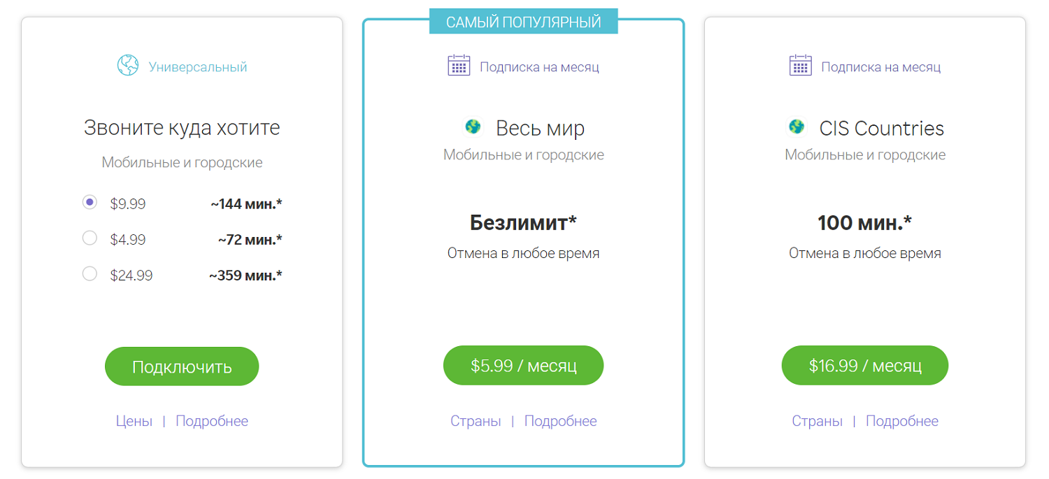 Тарифы на звонки по России через Viber Out